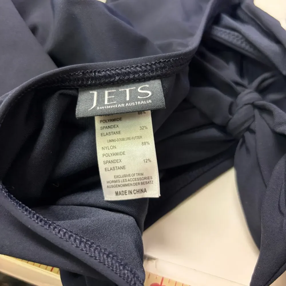 JETS Australia Halter Neck One Piece Swimsuit Womens US Sz 8 Ruched Belt Navy